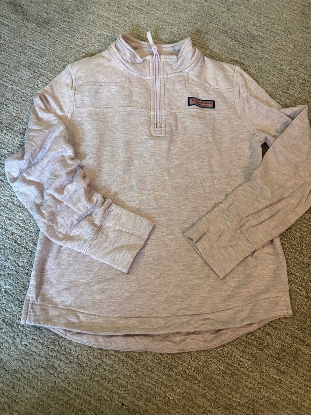 Quarter-Zip Heathered Light Pink with silver sparkles.